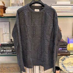 Billy Reid Gray Hand Stitched Wool Cable Crewneck Sweater Men’s M NWT